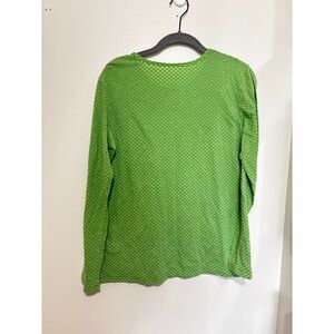 KOI Los Angeles Green Heart Print Long Sleeve Tee Womens Size L Soft Stretch